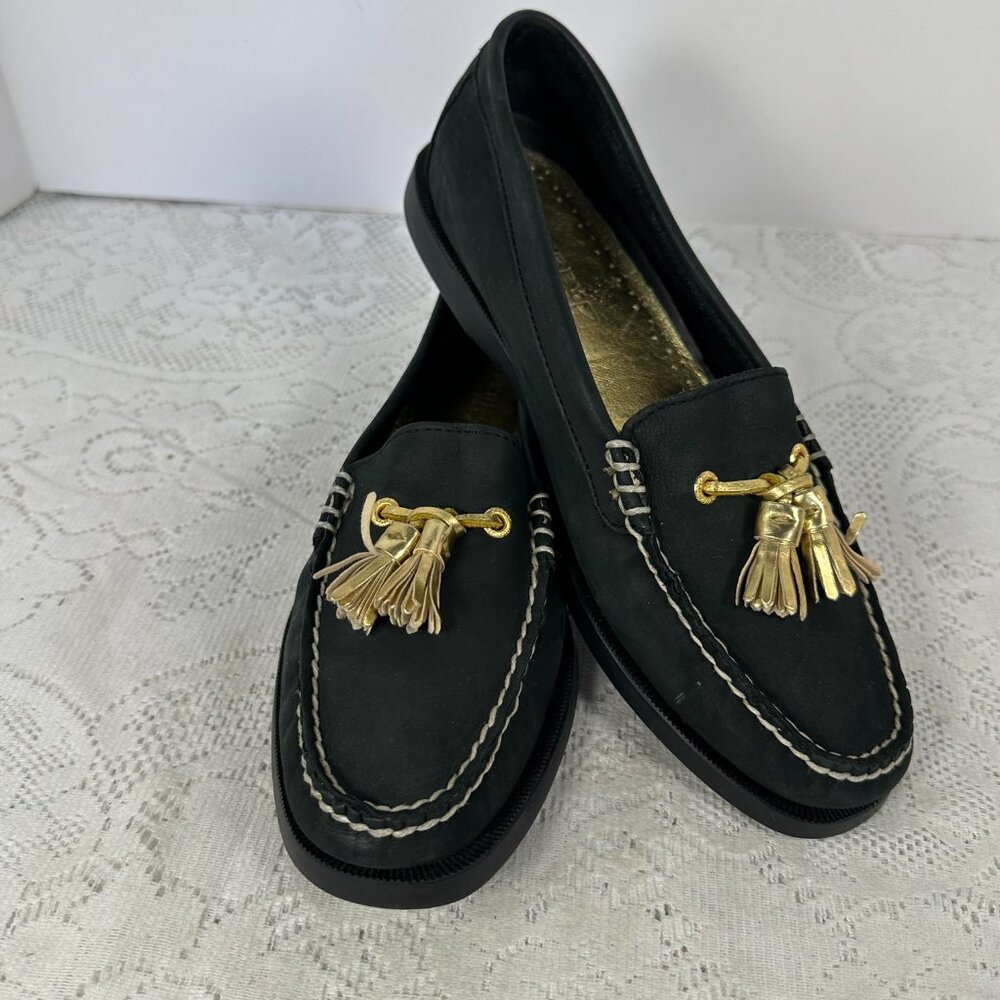 SPERRY, Classic black Loafer, Sperry Top Siders, flats, Black leather, 8M